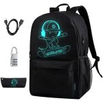 Sac � dos scolaire lumineux - edilix - 29x17x48 cm - noir - port usb - imperm�able - grande capacit�