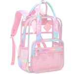 Sac  dos transparent - lecoo - rose - pvc durable - poches multiples - idal pour enfants