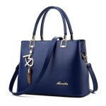Sac pour femme en cuir pu - grand sac � main bleu - bandouli�re - lettre pendentif - pour le bureau