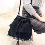 Sac  franges femme - noir - bandoulire - synthtique