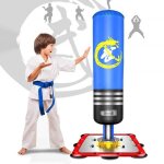 Sac de frappe sur pied boxe enfant - dripex - robuste sac de punching kick - bleu
