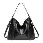Sac � main en cuir - funmoon - vintage noir - effet vieilli - zipp�e - femme