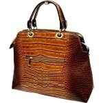 Sac a main cuir vernis leopard tigre panth�re serpent or chic marron top hit bag luxe haute couture
