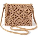 Sac � main - femme - kaki - paille - bandouli�re - tiss� � la main