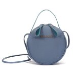 Sac � main - femme - cuir - bleu - forme - rond - bandouli�re - amovible - 17 cm de diam�tre