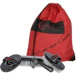 Sac de pansage - covalliero - 4 accessoires - rouge et noir - 100% polyester - moyen cheval