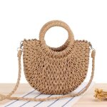 Sac de plage - brun - rotin tiss - 24x26x8cm - cordon de serrage - poigne suprieure