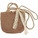 Sac de plage - femme - pochette en paille - tiss� � la main - 100% naturel - kaki