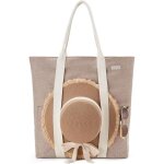 Sac de plage femme xxl en lin beige avec porte - chapeau et fermeture �clair 45x50x11 cm