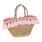 Sac de plage pompons 50cm naturel & rose