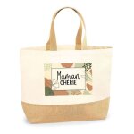 Sac jute maman ch�rie portrait f�te des m�res - anniversaire cabas de plage courses coton et toile de ...