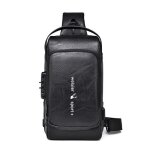 Sac � poitrine en cuir noir - antivol avec usb - homme