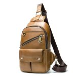 Sac de poitrine homme en cuir - marron - sac bandoulire pour voyage randonne - 17. 6x6x30cm - 500g