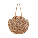Sac rond en paille pour femme en rotin tress� et sac � bandouli�re en osier simple et portable