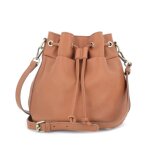 Sac seau  bandoulire femme double tree - cuir vritable - camel - l 22 cm x h 15 cm x l 12. 5 cm