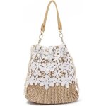 Sac � seau - femme - paille - dentelle � fleurs - 22x14x20 cm - sac de plage et bandouli�re