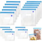 Sacs sous vide alimentaire r�utilisables 15 pi�ces 3 tailles avec 4 clips valve zip film alimentaire