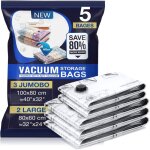 Sac sous vide vetement aspirateur 5 pi�ces 3xl 100x80cm 2l 80x60cm housse de rangement r�utilisable couette ...