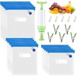 Sacs sous vide - xvx - kit 15 sacs r�utilisables avec pompe - conservation aliments - durable - pratique ...