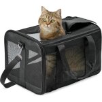 Sac de transport chat / chien souple et pliable tapis en laine pour voyage avion voiture train (noir) ...