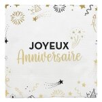 Serviettes en papier - happy party - sachet de 10 - blanc noir or - dimensions 33x33 cm - anniversaire ...
