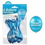 Ballons - mes verrines - joyeux anniversaire - 6 ballons m�tal - couleur turquoise - h�lium inclus