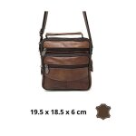 Sacoche bandouli�re homme en cuir camel multi?poches avec poign�e et sangle r�glable
