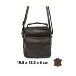 Sacoche bandouli�re homme en cuir marron multi?poches avec poign�e et sangle r�glable