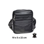 Sacoche bandouli�re homme en cuir - sacoche multi poches - cuir vachette - noir