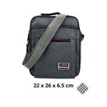 Sacoche bandouli�re homme multi - poches en toile synth�tique gris fonc� - compact et �l�gant