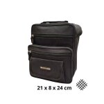 Sacoche bandouli�re homme noire multi?poches en toile synth�tique ? poign�e et rabat