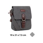 Sacoche bandouli�re homme en toile et cuir gris - multi - poches poign�e et bandouli�re r�glable