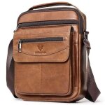 Sacoche homme xjydncg en cuir v�ritable - grande pochette bandouli�re haut de gamme - marron