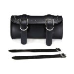 Sacoche de selle moto en pu cuir ronde en forme de tonneau pour harley noir tanche l67432