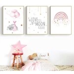 Safari animal renard lapin arc - en - ciel photo b�b� p�pini�re mur art toile peinture enfants fille ...