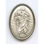Saint christophe magnetique plaque auto ovale argente