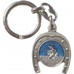 Saint christophe fer a cheval bleu porte cles ecrin ff