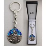 Saint christophe porte cles vitrail bleu ecrin ff
