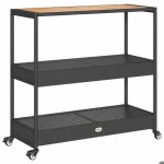 Saison soldes chariot de bar 3 niveaux - sarazyj - trolley avec rangement - noir rotin et bois dacacia ...