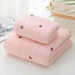 Serviette de bain rsistantes  la dcoloration 2 pices (1 bain et 1 main) rose