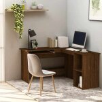 Sale 2026 bureau moderne compact brun - bureau dangle ch�ne marron 120x140x75cm - bois ding�nierie pro90518261 ...