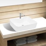 Sale 2026 �vier / lavabo pour cuisine / salle de bain blanc - vasque carr� � trou pour robinet c�ramique ...