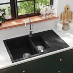 Sale 2026 �vier / lavabo pour cuisine / salle de bain noir - �vier de cuisine en granit double bac noir ...