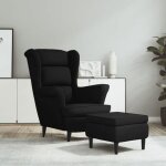 Sale 2026 fauteuil chaise de relaxation noir - fauteuil � oreilles avec tabouret noir velours pro659699072 ...