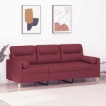 Sale 2026 fauteuil / chaise - sofa rouge - canap� 3 places avec oreillers d�coratifs bordeaux 180cm tissu ...