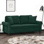 Sale 2026 fauteuil / chaise - sofa vert - canap� 2 places avec oreillers vert fonc� 140cm velours pro202932747 ...