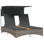 Sale 2026transat de soleil / plage - chaise longue double et auvent et coussins gris - r�sine tress�e136x202x1 ...