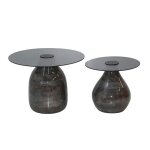 Salim - lot de 2 tables basse en verre fum� noir pi�tement en manguier vernis gloss