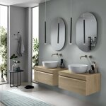 Salle de bain compl�te suspendue - rio - base double 80 - vasque en c�ramique - 2 miroirs