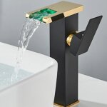 Salle de bains hydro�lectrique led cascade robinet �vier lavabo m�langeur pont mont� en high black go ...